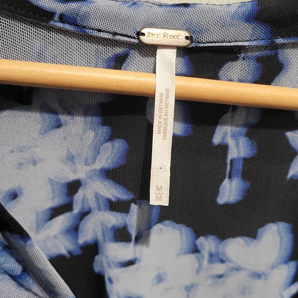 Free People Lucky Shirtee Mesh Ruched Floral Button Up Top Blue Medium - Picture 3 of 7